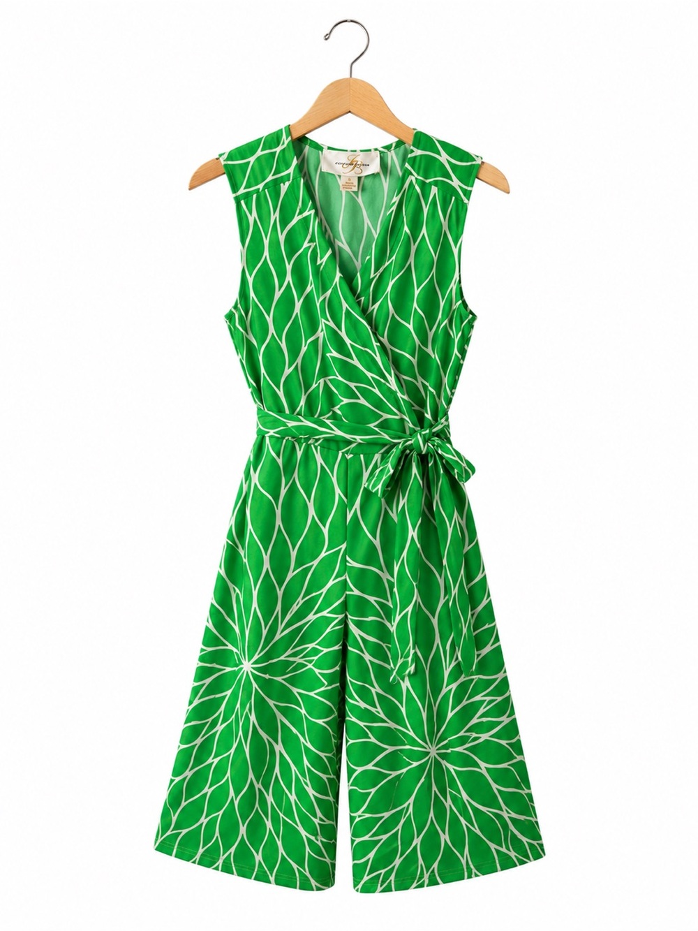 JB by Julie Brown Green White Floral Wrap Jumpsuit Small Wide Leg Resort
